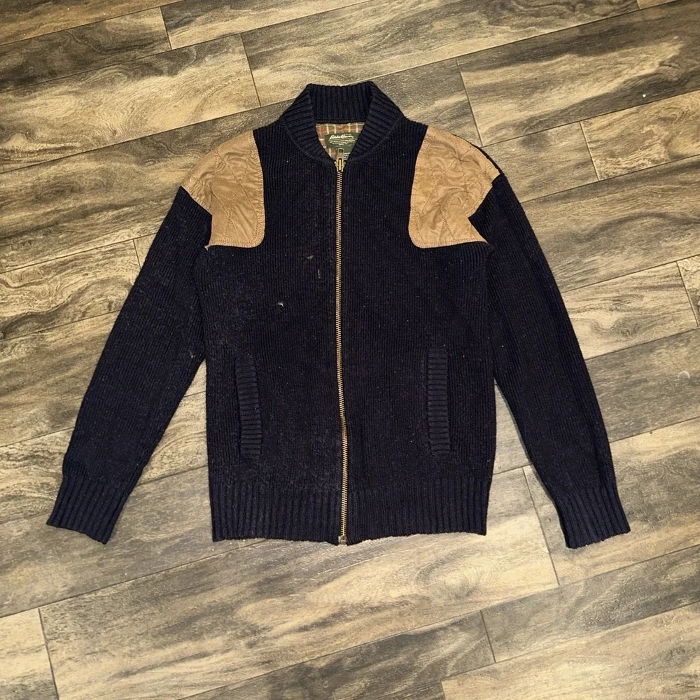 Vintage Eddie Bauer Merino Wool Full-Zip Sportsman Sweater Men's Size S Navy